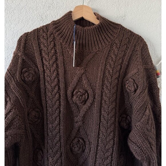 Buffalo David Bitton Greta Cable Knit Wool Brown Pullover Sweater Boho Cottage L - Picture 3 of 10